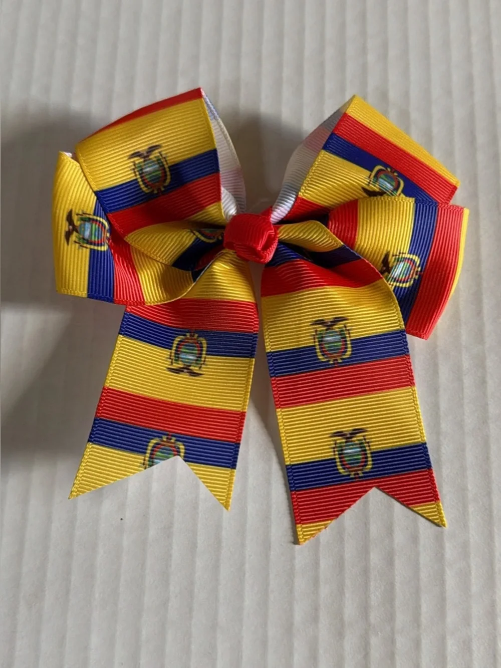 Ecuadorian Flag Striped Yellow, Red & Blue Hair Bow